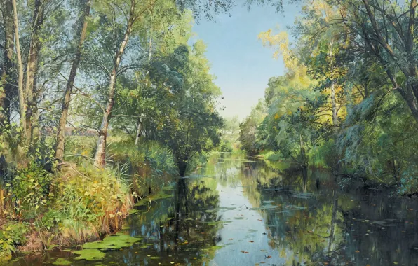 Danish painter, Peter Merk Of Menstad, Peder Mørk Mønsted, 1894, Danish realist painter, Summer river …