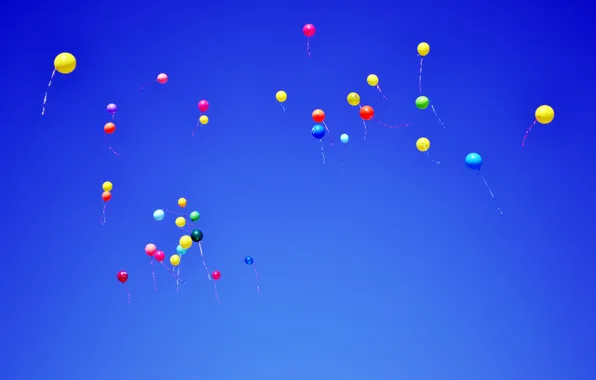 The sky, balloons, balls, blue, fly