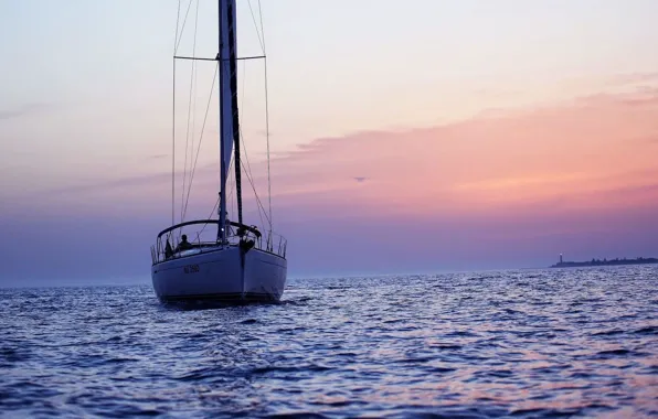Sea, coast, lighthouse, the evening, yacht, Italy, Sicily, lonely navigator