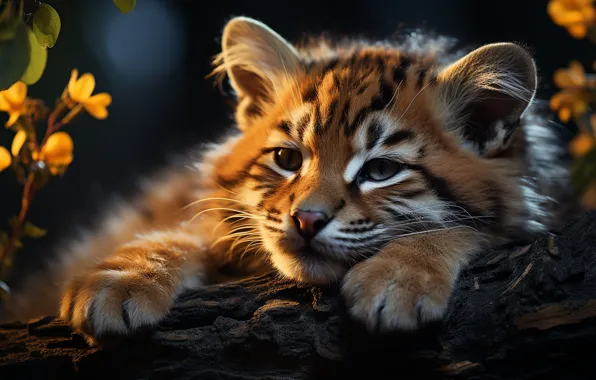 Look, Tiger, Kitty, Predator, Front, Digital art, Big cat, Face