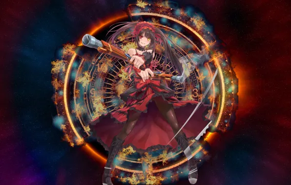 Girl, weapons, round, art, Date a Live