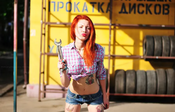 Wallpaper Girl Shorts Key Tattoo Photographer Red Girl