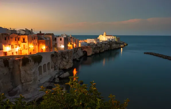 Picture sea, landscape, nature, the city, rocks, building, home, the evening