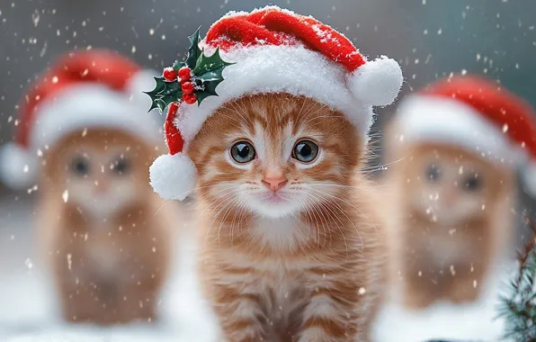 Snow, hat, kittens, kitty