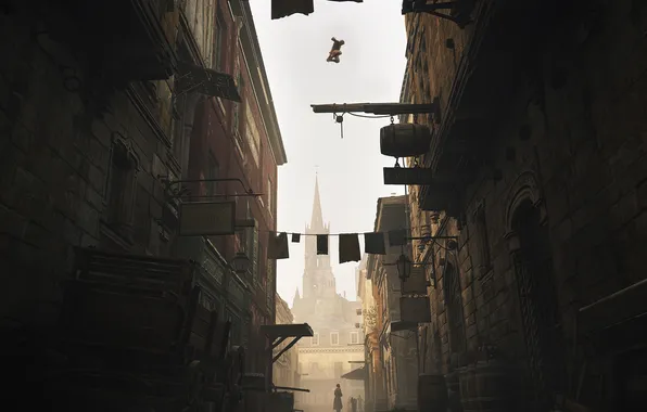 Picture the city, the building, lane, Assassin’s Creed Unity