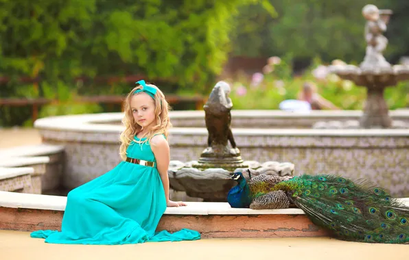 Picture Park, bird, girl, peacock