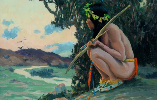 Hunter, Untitled, Eanger Irving Couse, bird hunting, arrow bow