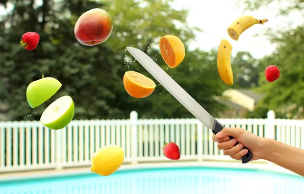 Fruits, knife, slice