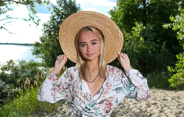 Picture girl, hat, model, look, blonde