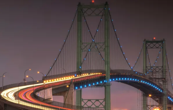 The sky, bridge, lights, the evening, support