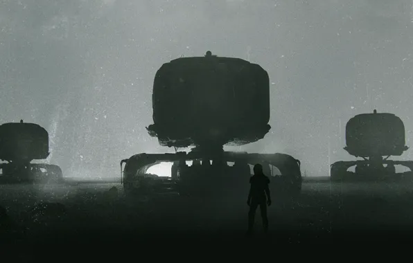 Winter, Figure, Silhouette, Machine, Art, Art, Technique, Fiction