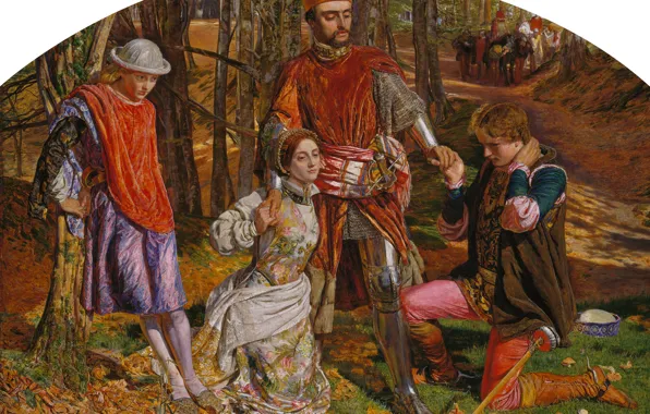 Picture 1851, William Holman Hunt, in Shakespeare's play Two gentlemen of Verona, Valentine rescues Sylvia from …