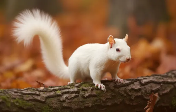Autumn, nature, pose, protein, tail, white, log, albino