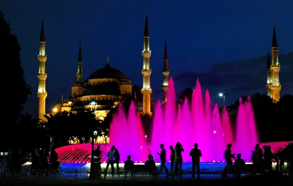 Picture night, fountain, light, Istanbul, Turkey, night, Istanbul, Turkey