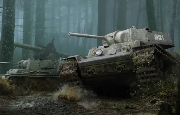 Trees, Forest, Dirt, USSR, Tanks, Game, World of Tanks, KV-1