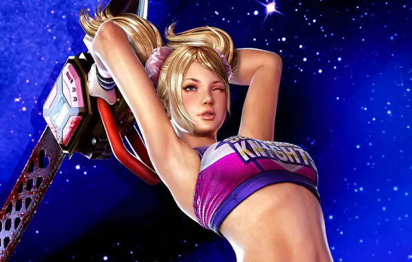 Picture boobs, blonde, artwork, belly, Lollipop Chainsaw, arms up, video game girls, big boobs