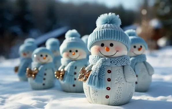 Winter, snow, New Year, Christmas, snowman, happy, Christmas, winter