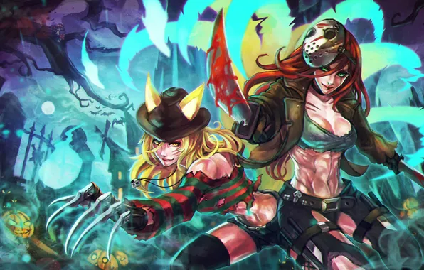 Girl, Halloween, fox, League of Legends, Katarina, ahri, Sinister Blade, nine-tailed fox