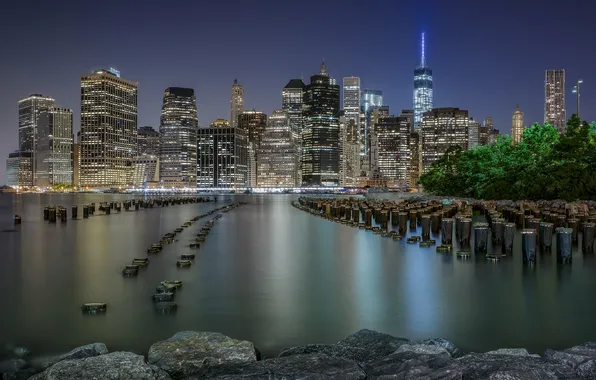 Night, the city, building, home, New York, skyscrapers, USA, Lower Manhattan