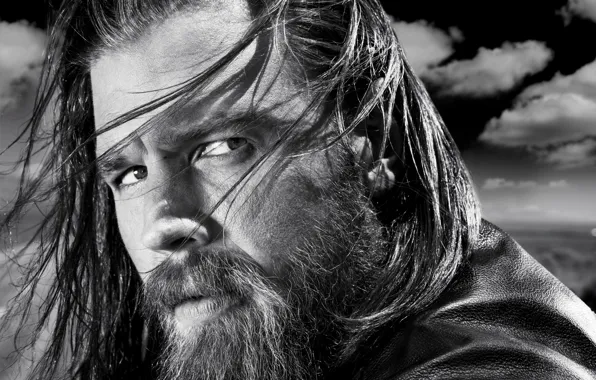 Man, face, black and white, barb