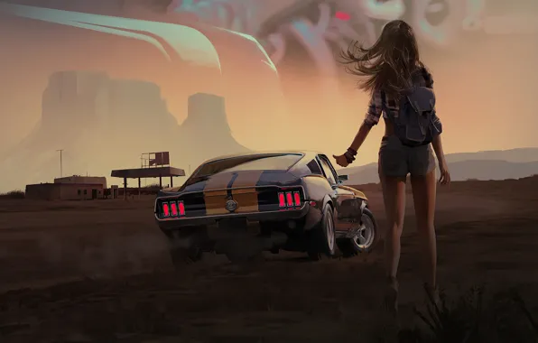 Picture auto, desert, Mustang, Ford, 1969