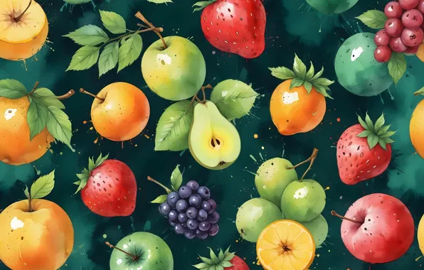 Texture, fruit, different, cuts, imitation of watercolor, AI art, neural network