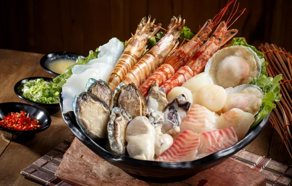 Picture fish, shrimp, shellfish