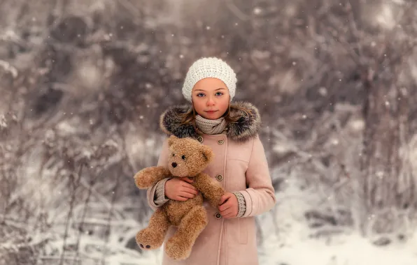 Picture snow, bear, girl, the beauty, Lorna Oxenham, Winter Beauty