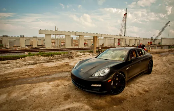 Construction, crane, Porsche, Panamera, plate