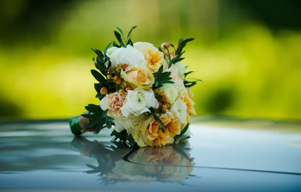 Surface, flowers, background, roses, bouquet, yellow, the hood, white