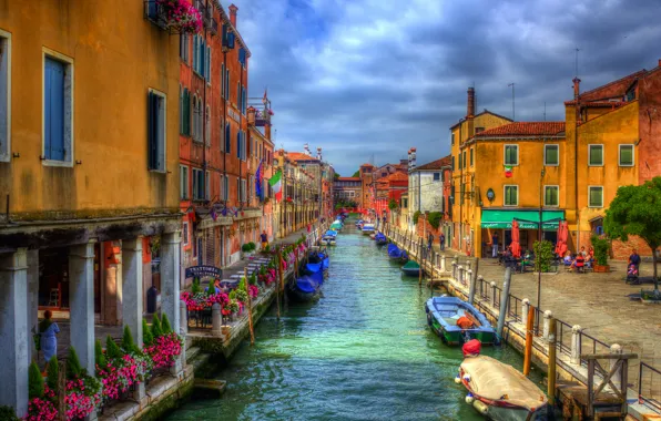 The sky, clouds, boat, home, hdr, Italy, Venice, channel