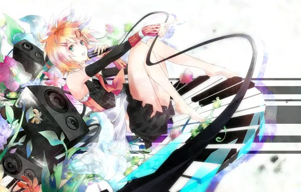 Girl, flowers, Vocaloid, Vocaloid, Kagamine Rin