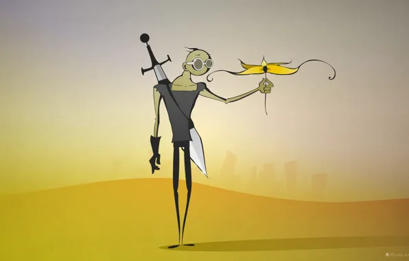 Flower, desert, sword, postapocalyptic
