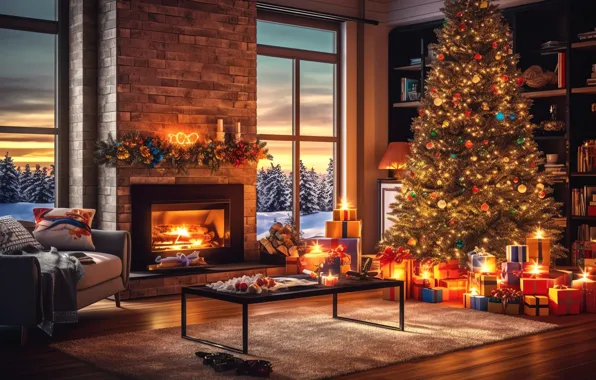 Comfort, house, heat, room, fire, flame, interior, Christmas