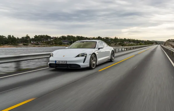 Picture road, speed, Porsche, Turbo S, 2020, Taycan