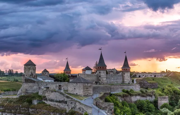 The sky, clouds, castle, wall, tower, fortress, Ukraine, Kamianets-Podilskyi fortress