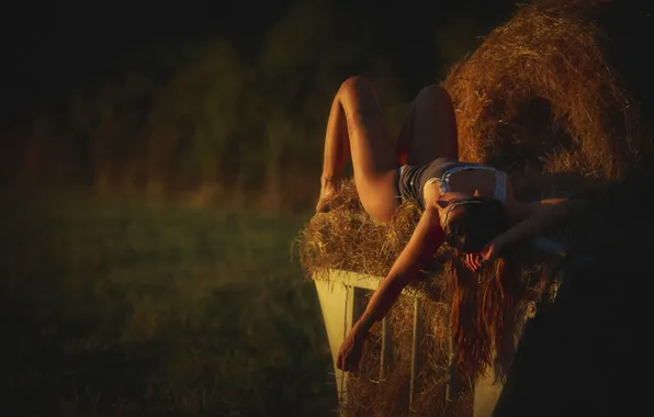 Nature, pose, Girl, straw