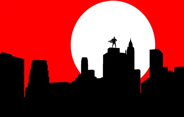 Picture the city, the moon, Batman, silhouette, mask, cloak, Batman