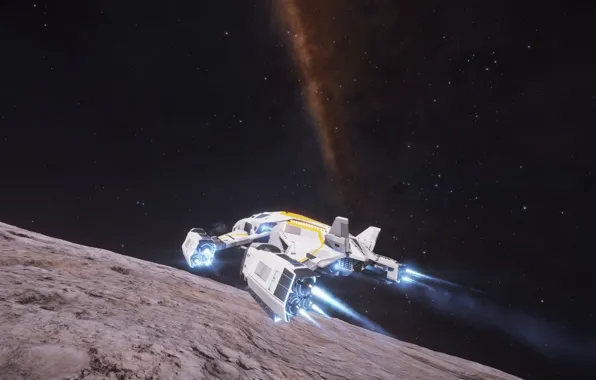 Space, planet, the milky way, the surface of the planet, spaceship, spaceship, Elite: Dangerous