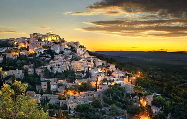 Mountains, lights, France, home, slope, proud, Provence-Alpes-Cote d'azur