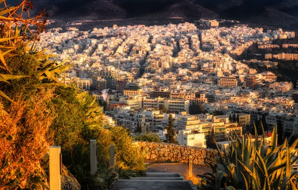 Autumn, the sun, home, Greece, panorama, the view from the top, Athens