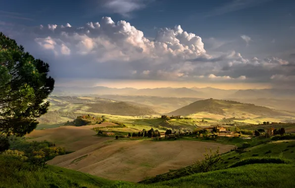 Picture the evening, Italy, Tuscany, rural landscape