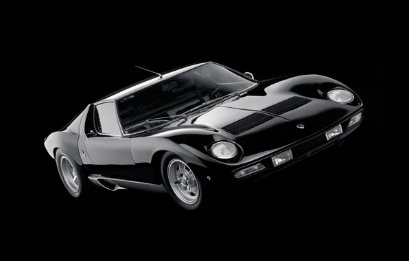 Auto, Black, Lamborghini, Machine, Background, 1971, Lights, Car