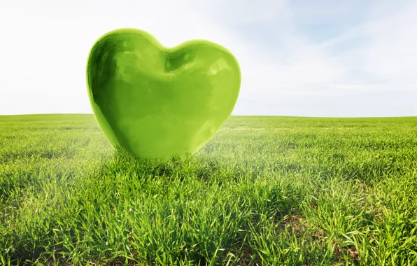 Love, green, heart, love, field, heart