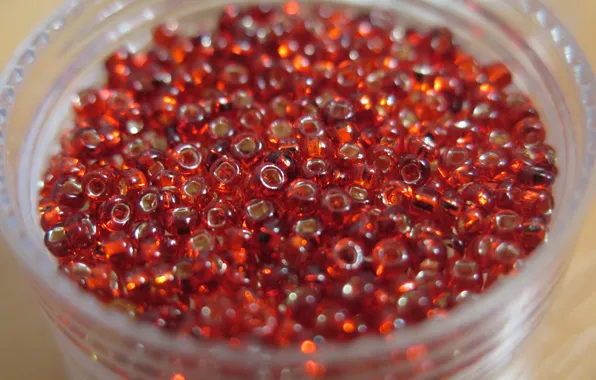 Red, table, Macro, red, beads, box, beads, box