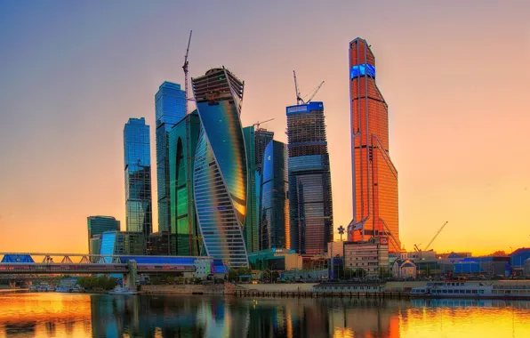 The sky, sunset, the city, river, home, Russia, Russia, skyscrapers