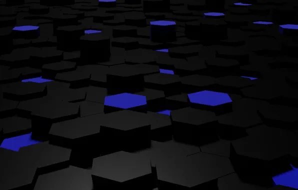 Blue, dark, hexagons, abstraction 3D