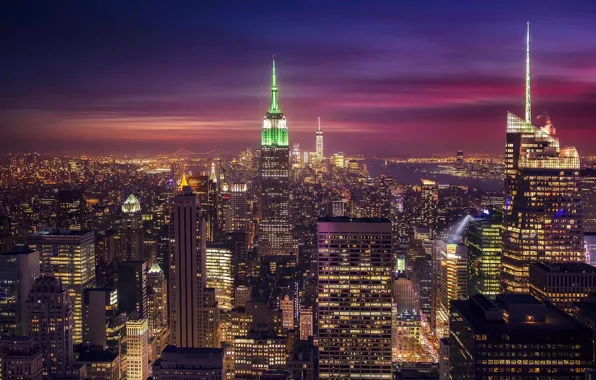 The city, lights, the evening, USA, New York