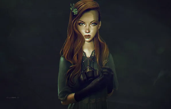 Picture look, face, dress, art, gas mask, red hair