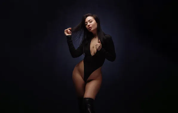Girl, figure, bodysuit, studio, model, women, brunette, hips